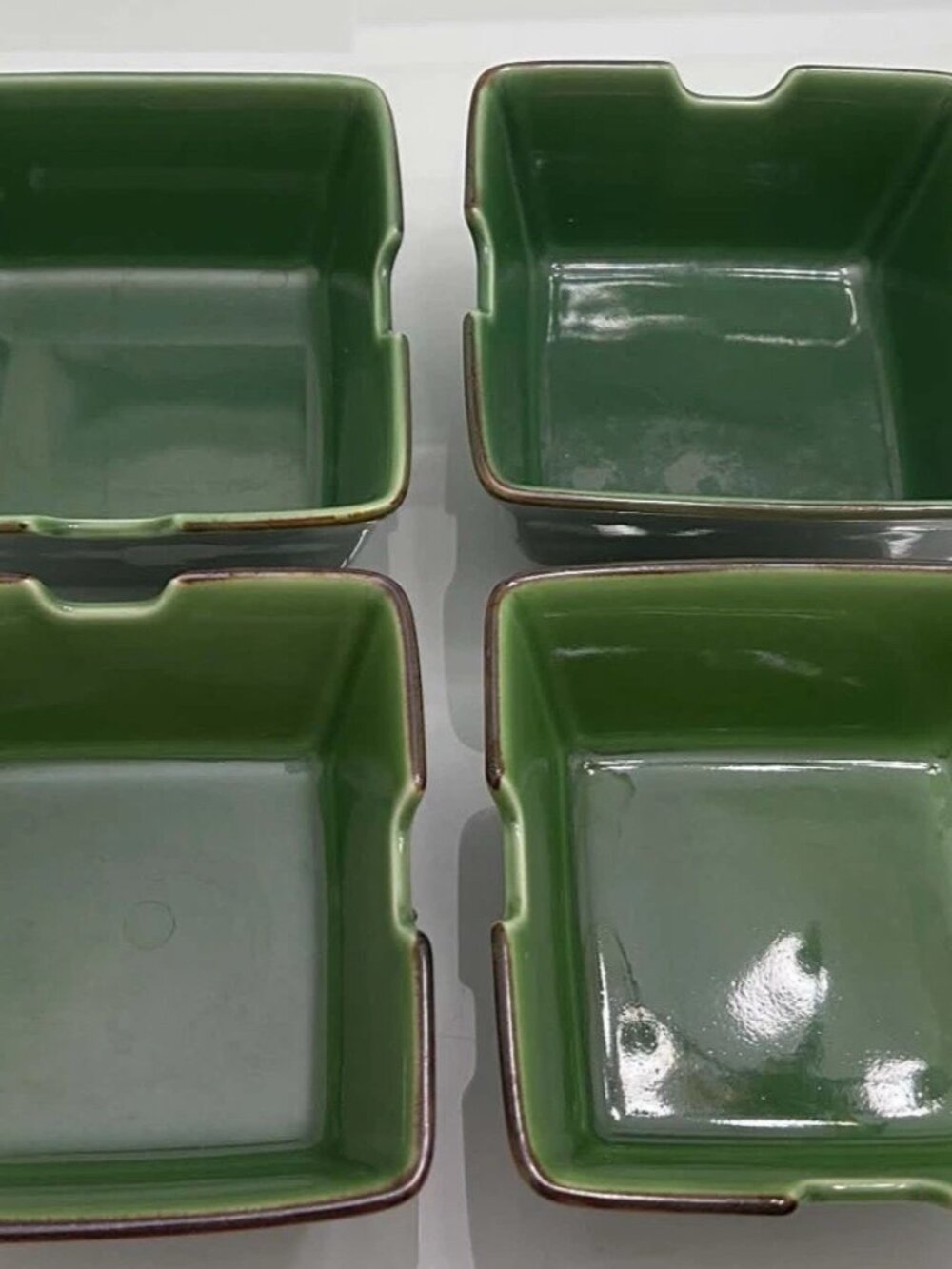 Set of 4 Pottery Barn Asian Green Square Noodle Bowls - Japan